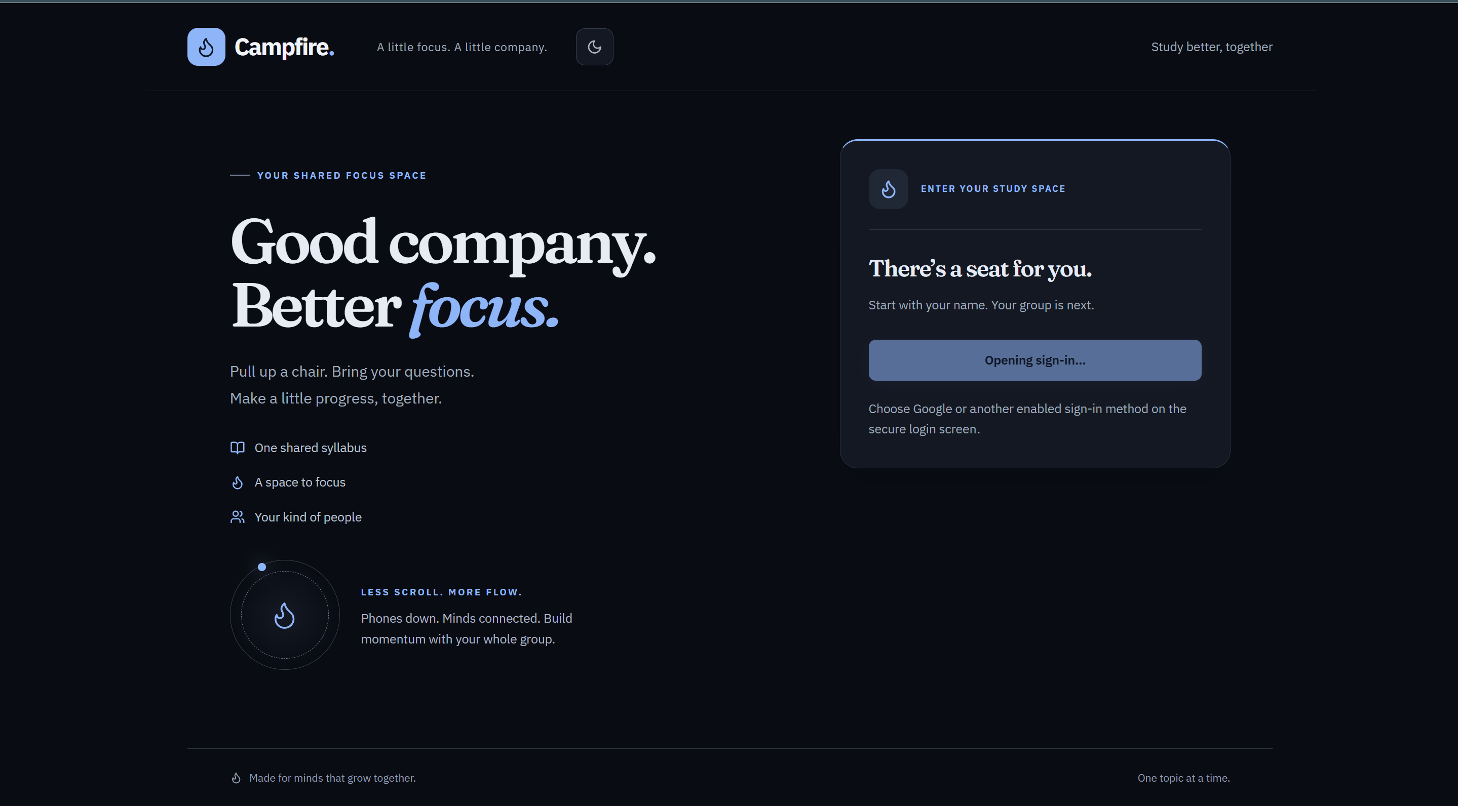 Campfire landing page