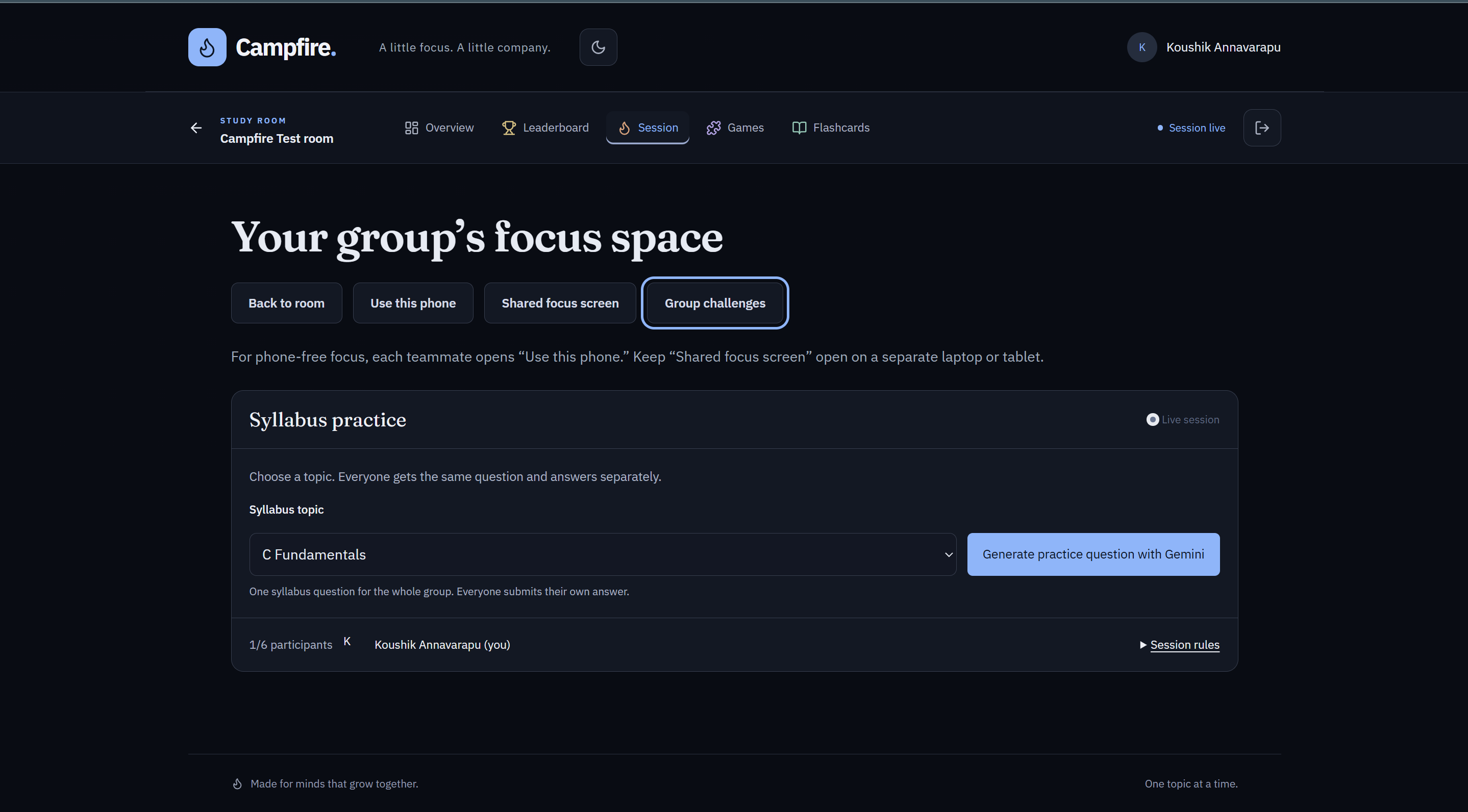 Live group challenge session