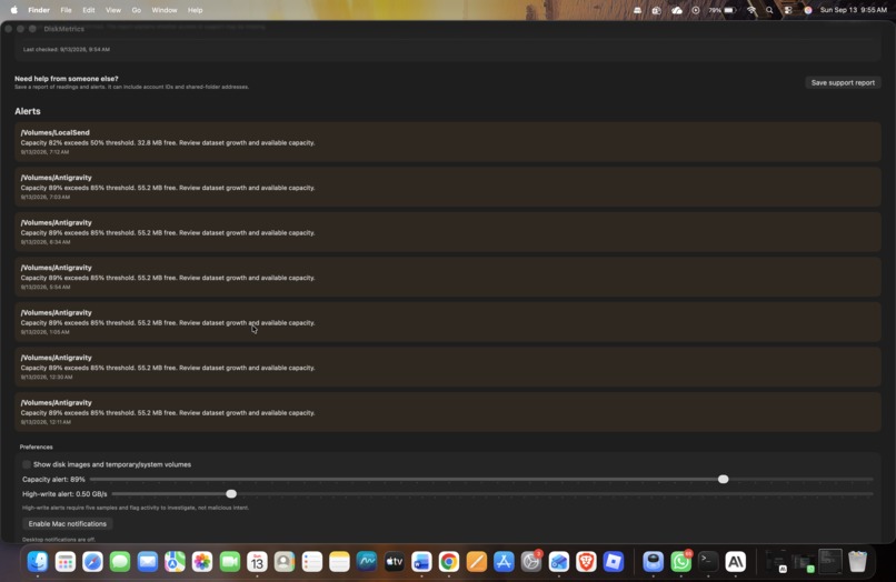 Configurable storage alerts